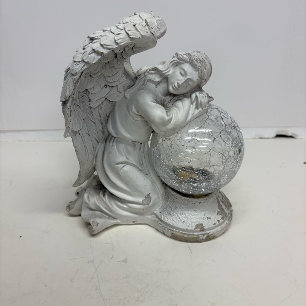 White Angel Figurine with Globe Garden Statue